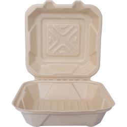 International Tableware - TG-B-88 - 8 in x 8 in x 3 in Hinged 1 Compartment Sugarcane Container image