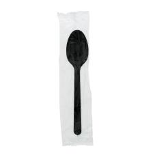 6 in Wrapped Black Disposable Plastic Spoons