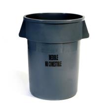 44 gal Round Gray BRUTE® Trash Can w/ Inedible Label