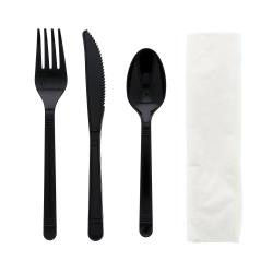 AmerCare - 4KP405B - Wrapped Black Disposable Plastic Cutlery Set image
