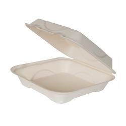 Eco-Products - EP-HC91NFA - 9 in x 9 in x 3 in Renewable and Compostable Hinged Bagasse Clamshells image