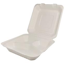 Karat Earth - KE-BHC99-3CFF - 9 in x 9 in 3-Compartment Bagasse Clamshells image