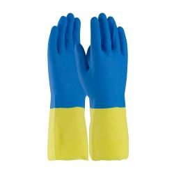 PIP - 52-3672/M - Medium 12 In Yellow 19 mil Latex Gloves w/ Blue Neoprene Coating image
