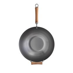 Joyce Chen - J21-9978 - 14 in Uncoated Flat Bottom Carbon Steel Wok with Birch Handles image