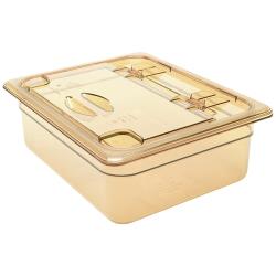 Cambro - 20HPLN150 - 1/2 Size Amber H-Pan™ FlipLid® Hinged Notched High Heat Food Pan Cover image