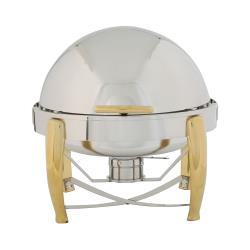Winco - 103A - 6 Qt Round Roll Top Chafer with Gold Accents image