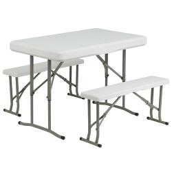 Flash Furniture - DAD-YCZ-103-GG - 3 Piece Portable Plastic Folding Bench and Table Set image