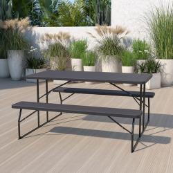 Flash Furniture - RB-EBB-1470FD-GG - Charcoal Wood Grain Folding Picnic Table and Benches image