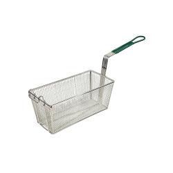 Winco - FB-30 - 13 1/4 in x 6 1/2 in x 5 7/8 in Fry Basket with Green Handle image