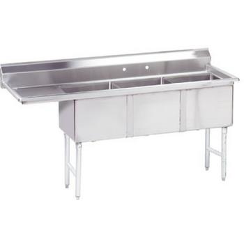 ADVFC3242424LX - Advance Tabco - FC-3-2424-24L-X - 24 in x 24 in x 14 in 3 Compartment Sink w/ Left Drainboard Product Image