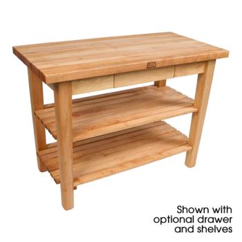 JHBC4830D2SN - John Boos - C4830-D-2S-N - 48 in x 30 in Country Table w/ Drawer & 2 Shelves Product Image