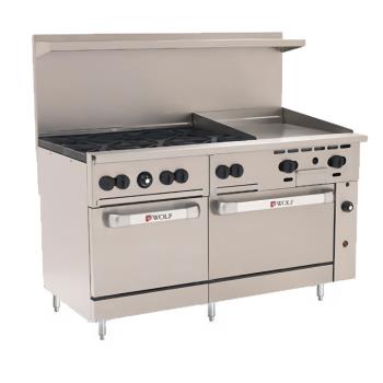 WLFC60SS6B24G - Wolf - C60SS-6B24G - 60 in 6-Burner Challenger XL Gas Range w/ Griddle and Standard Ovens Product Image