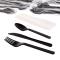 18694 - AmerCare - 4KP405B - Wrapped Black Disposable Plastic Cutlery Set